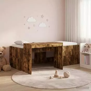 vidaXL Hochbett mit Schreibtisch, Kinder, geräucherte Eiche (3422647)