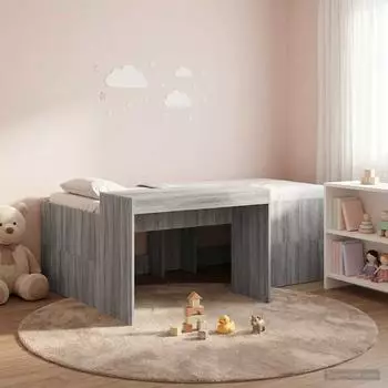 vidaXL Hochbett mit Schreibtisch für Kinder, grau Sonoma, 80x200cm (3422648)