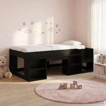 vidaXL Kinderbettgestell mit Stauraum schwarz Eichen-Optik 90x200cm
