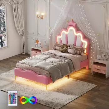 Stilvora Kinderbett mit LED, 90x200cm, PU rosa, h&ouml;henverstellbar (KABG5IDA5R5)
