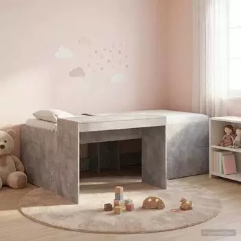 vidaXL Hochbett mit Schreibtisch, Kinder, betongrau, 90x200cm (3422654)