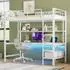 OKWISH Hochbett 90x200cm mit Schreibtisch, Regal & LED, Metall, weiß