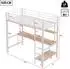 OKWISH Hochbett 90x200cm mit Schreibtisch, Regal & LED, Metall, weiß