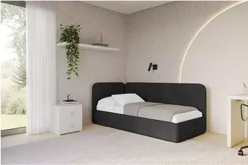 ALTDECOR Elsy Jugendbett mit Bettkasten 80x200, Polster, schwarz (800001941218)