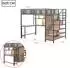 OKWISH Hochbett mit Schreibtisch, Kleiderschrank & Regalen, Metall, schwarz, 140x200cm