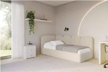 ALTDECOR Vely Jugendbett mit Bettkasten 90x200cm, Boucl&eacute;, dunkelbeige (Quelle 06)