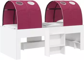 vidaXL Hochbett f&uuml;r Kinder mit Tunnel 90x200cm, wei&szlig;/rot