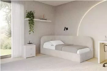 ALTDECOR ELRY Jugendbett mit Bettkasten, 100x200cm, beige, Velours (800001941485)