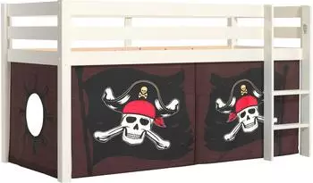 Vipack Pino Hochbett mit Lattenrost, Kiefer massiv, Piraten-Dekor, 90x200cm