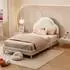 OKWISH Polsterbett 90x200 Kinderbett Wolkenkopfteil LED-Streifen Samt beige