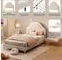OKWISH Polsterbett 90x200 Kinderbett Wolkenkopfteil LED-Streifen Samt beige