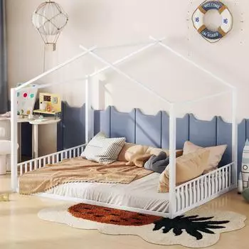 OKWISH Hausbett Metall 140x200cm, wei&szlig;, ohne Matratze