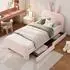OKWISH Kinderbett Kaninchenkopf Polster rosa 90x200cm mit 2 Schubladen