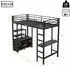 OKWISH Hochbett 90x200cm Metall schwarz mit Schreibtisch, USB & Steckdose