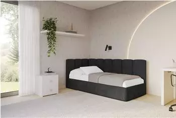 ALTDECOR DEXY Jugendbett mit Bettkasten, 90x200cm, schwarz, Velours