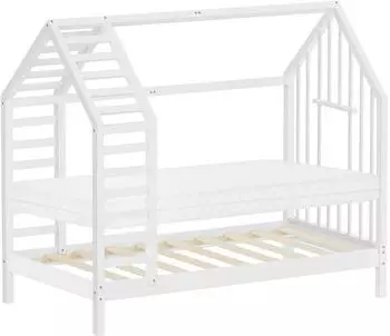 ML-Design Hausbett mit Dach 80x160cm, Kiefernholz, weiß (490019850)