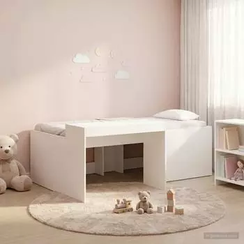 vidaXL Hochbett mit Schreibtisch, Kinder, weiß, 98,5x200cm (3422659)