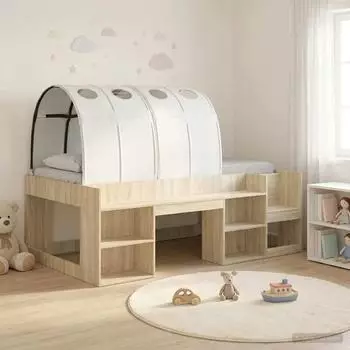 vidaXL Kinderhochbett mit Stauraum, 3-tlg., Sonoma Eiche und weiß, 90x200cm