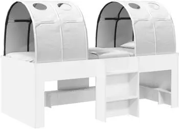 vidaXL Kinderhochbett mit Tunnel, 3-tlg., wei&szlig;, Holzwerkstoff