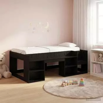 vidaXL Kinderbettgestell mit Stauraum, schwarz, Eichen-Optik, 80x200cm