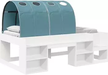 vidaXL Kinderhochbett mit Stauraum 90x200cm, weiß/hellblau (3423594)
