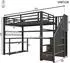 Stilvora Hochbett 90×200cm mit Schreibtisch, Kleiderschrank & LED, Metall/MDF, schwarz (4070865380636)