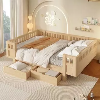 OKWISH Kinderbett 140&times;200cm Plattformbett mit 2 Schubladen und Sicherheitsgel&auml;nder