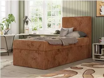 MKS TILIO Jugendbett 90x200 mit Stauraum, Cordstoff, orange (800001298870)