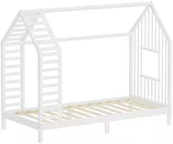 ML-Design Hausbett mit Dach und Fenster, Kiefernholz, 90x200cm, wei&szlig;