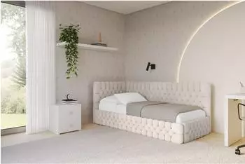 ALTDECOR MULY Jugendbett mit Bettkasten, 80x200cm, beige, Velours (800001939506)