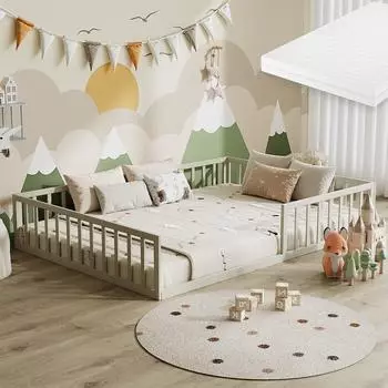 VitaliSpa Minno Kinderbett Bodenbett, Metall, greige, 140x200 mit Matratze