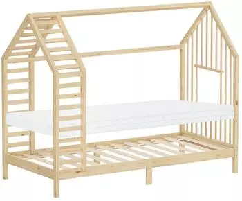 ML-Design Hausbett mit Dach, Matratze & Lattenrost, Kiefernholz, 90x200cm, natur (490019851)