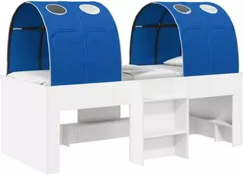 vidaXL Kinderhochbett mit Tunnel, wei&szlig;/blau, Spanplatte, 90x200cm