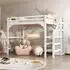 OKWISH Hochbett 140x200 cm mit Kleiderschrank und Stufentreppe, weiß, Holz