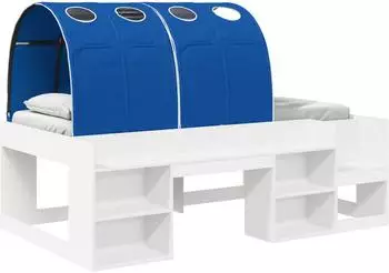 vidaXL Kinderhochbett mit Stauraum, weiß/blau, 90x200cm