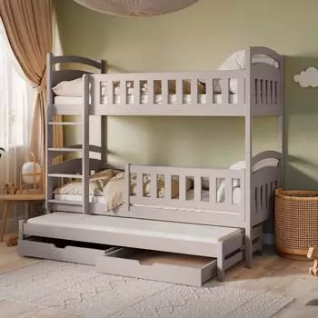 Kids Collective Etagenbett 3-Kinder 90x200 mit Schubladen & Rausfallschutz, umbaubar, kaschmir