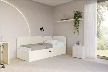 ALTDECOR Alvy Jugendbett mit Bettkasten, Polster, beige, 100x200cm (800001941007)