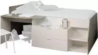 Parisot Hochbett "Milky" mit kleiner Arbeitsfl&auml;che und kleiner Kommode, extra