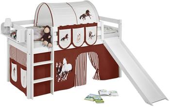 Lilokids Spielbett JELLE mit Rutsche und Vorhang (Pferde braun/weiß)