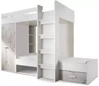 Begabino Hochbett "MAXI" mit 2 Liegefl&auml;chen, Kleiderschrank und Regalen