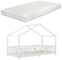 Kinderbett Treviolo 90x200 cm mit Kaltschaummatratze und Gitter Wei&szlig; [en.casa]