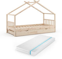 Vitalispa - Hausbett Design, Braun, 90x200 Cm Mit G&auml;stebett Und Matratze