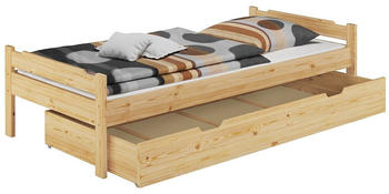 Erst-Holz Einzelbett Massivholz Kiefer 90x200cm mit Rost, Bettkasten und Matratze