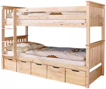 Ticaa Etagenbett Sammy mit 5 Schubkästen natur