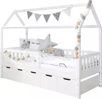 Ticaa Traumhaus 90x200cm mit 5 Schubladen (953746)