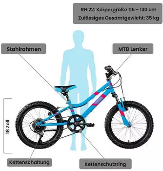 Galano Kinderfahrrad GA20 18" blau – Robuste Ausstattung für sicheres Fahren