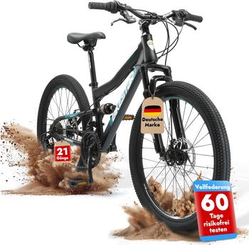 Bikestar MTB Vollstahl 21fach 24 Zoll schwarz/benzin SCHWARZ 33 CM