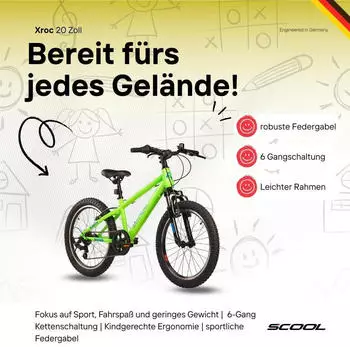 S'Cool Xroc 20 Zoll 6-G Neon Green/Ocean – Zuverlässige Sicherheit durch vollständige Beleuchtungsanlage und Reflektoren