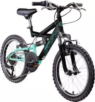 Galano FS180 18 Zoll ab 6 Jahre 115 - 130 cm Mountainbike Fully 6 G&auml;nge schwarz/t&uuml;rkis (GA04249)