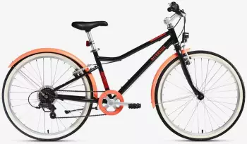 Decathlon B`Twin Kinderfahrrad Trekkingrad 24 Zoll Riverside 500 schwarz/koralle